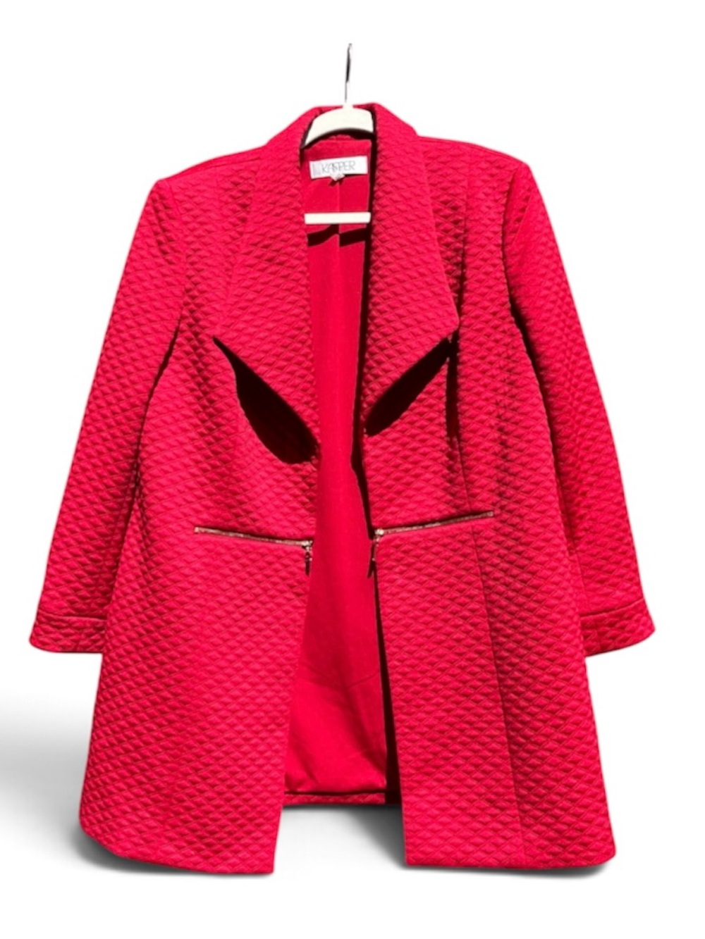 Kasper Red Quilted Open Front Blazer Jacket
